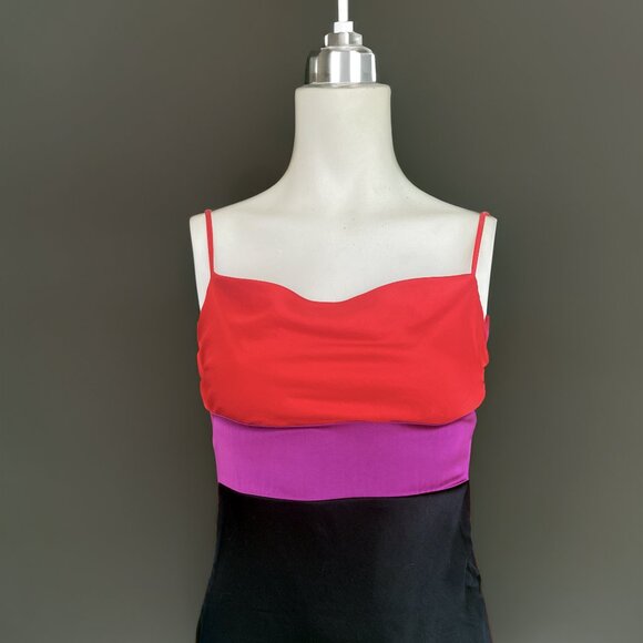 EXPRESS Women's Black Midi Dress with Red and Purple Color Block Size XS - Picture 3 of 8